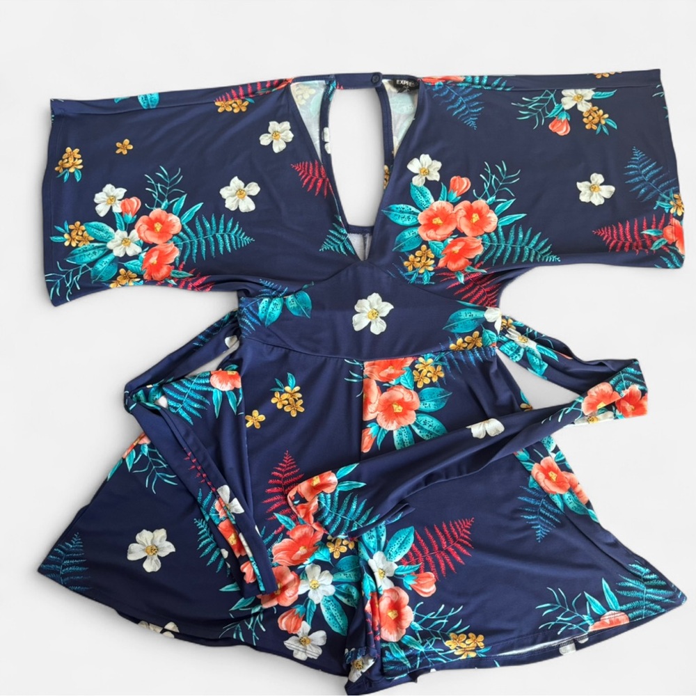 Express Women’s Tropical Floral V-Neck Romper Size XS